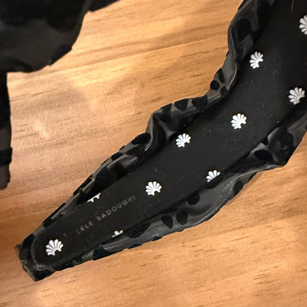 Lele Sadoughi Faux Leather Knotted Headband Black Leopard Print - Picture 3 of 3